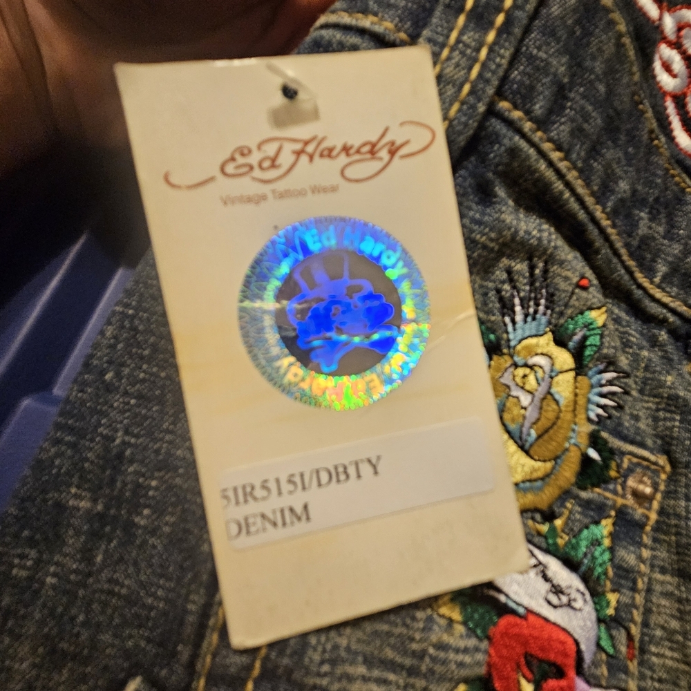 NWT Ed Hardy Toddler Denim Overall Dress with Embroidery - Picture 3 of 6